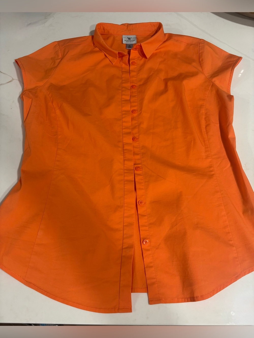 Worthington Bright Orange Cap-Sleeve Button Down Shirt